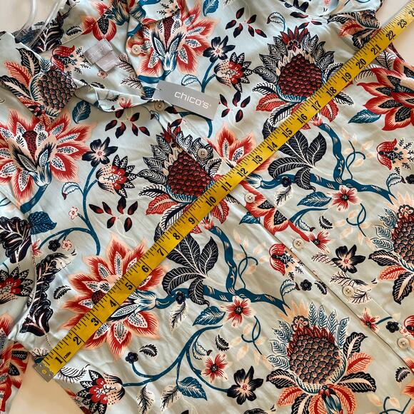Chico's NEW Sandwash Satin Top Size 2 (Womens Large) Light Blue Paisley Floral - Picture 8 of 9